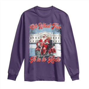 Funny Xmas Trump Long Sleeve Shirt Oh What Fun It Is To Ride Trump Santa Motorcycle TS09 Purple Print Your Wear