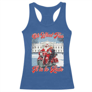 Funny Xmas Trump Racerback Tank Top Oh What Fun It Is To Ride Trump Santa Motorcycle TS09 Royal Blue Print Your Wear