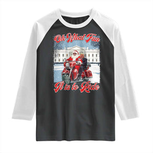 Funny Xmas Trump Raglan Shirt Oh What Fun It Is To Ride Trump Santa Motorcycle TS09 Black White Print Your Wear