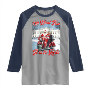 Funny Xmas Trump Raglan Shirt Oh What Fun It Is To Ride Trump Santa Motorcycle TS09 Sport Gray Navy Print Your Wear