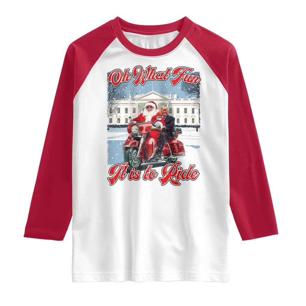 Funny Xmas Trump Raglan Shirt Oh What Fun It Is To Ride Trump Santa Motorcycle TS09 White Red Print Your Wear