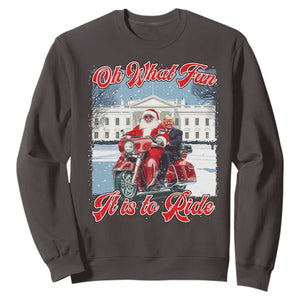 Funny Xmas Trump Sweatshirt Oh What Fun It Is To Ride Trump Santa Motorcycle TS09 Dark Chocolate Print Your Wear