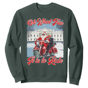 Funny Xmas Trump Sweatshirt Oh What Fun It Is To Ride Trump Santa Motorcycle TS09 Dark Forest Green Print Your Wear