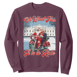 Funny Xmas Trump Sweatshirt Oh What Fun It Is To Ride Trump Santa Motorcycle TS09 Maroon Print Your Wear