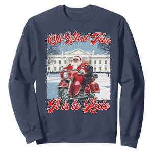 Funny Xmas Trump Sweatshirt Oh What Fun It Is To Ride Trump Santa Motorcycle TS09 Navy Print Your Wear