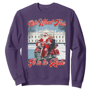 Funny Xmas Trump Sweatshirt Oh What Fun It Is To Ride Trump Santa Motorcycle TS09 Purple Print Your Wear