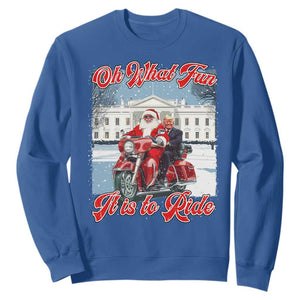 Funny Xmas Trump Sweatshirt Oh What Fun It Is To Ride Trump Santa Motorcycle TS09 Royal Blue Print Your Wear