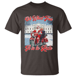 Funny Xmas Trump T Shirt Oh What Fun It Is To Ride Trump Santa Motorcycle TS09 Dark Chocolate Print Your Wear