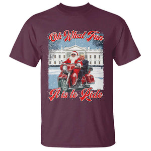 Funny Xmas Trump T Shirt Oh What Fun It Is To Ride Trump Santa Motorcycle TS09 Maroon Print Your Wear