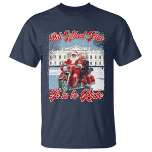 Funny Xmas Trump T Shirt Oh What Fun It Is To Ride Trump Santa Motorcycle TS09 Navy Print Your Wear