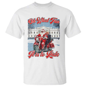 Funny Xmas Trump T Shirt Oh What Fun It Is To Ride Trump Santa Motorcycle TS09 White Print Your Wear