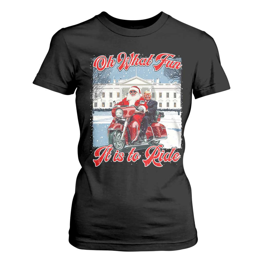 Funny Xmas Trump T Shirt For Women Oh What Fun It Is To Ride Trump Santa Motorcycle TS09 Black Print Your Wear