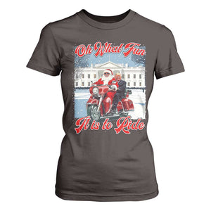 Funny Xmas Trump T Shirt For Women Oh What Fun It Is To Ride Trump Santa Motorcycle TS09 Dark Chocolate Print Your Wear