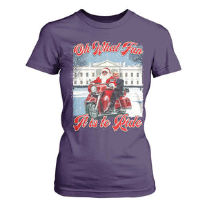 Funny Xmas Trump T Shirt For Women Oh What Fun It Is To Ride Trump Santa Motorcycle TS09 Purple Print Your Wear