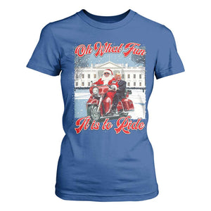 Funny Xmas Trump T Shirt For Women Oh What Fun It Is To Ride Trump Santa Motorcycle TS09 Royal Blue Print Your Wear