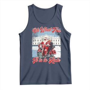 Funny Xmas Trump Tank Top Oh What Fun It Is To Ride Trump Santa Motorcycle TS09 Navy Print Your Wear