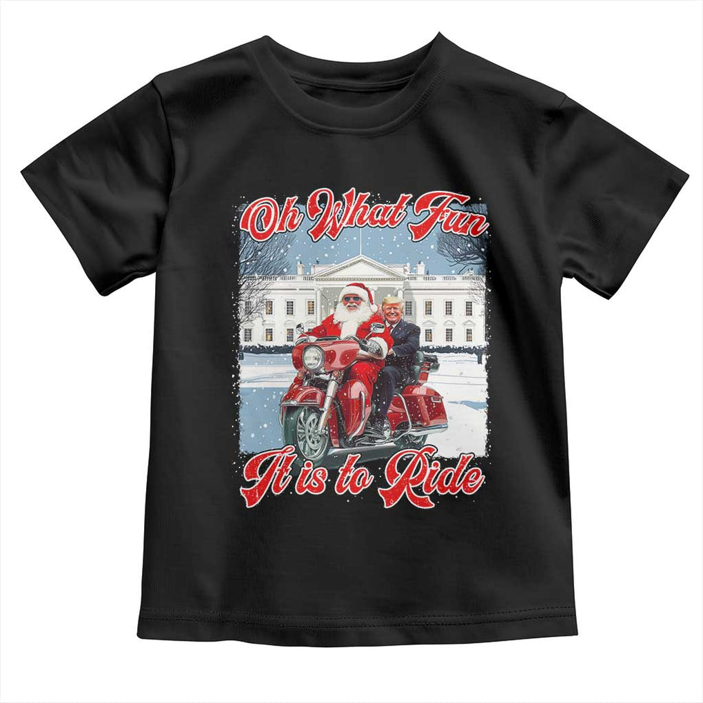 Funny Xmas Trump Toddler T Shirt Oh What Fun It Is To Ride Trump Santa Motorcycle TS09 Black Print Your Wear