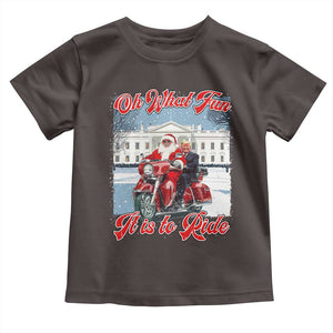 Funny Xmas Trump Toddler T Shirt Oh What Fun It Is To Ride Trump Santa Motorcycle TS09 Dark Chocolate Print Your Wear