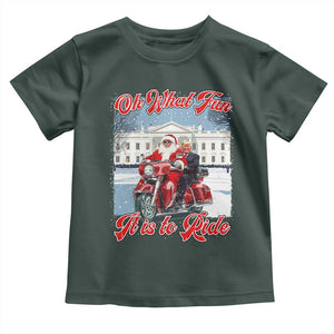 Funny Xmas Trump Toddler T Shirt Oh What Fun It Is To Ride Trump Santa Motorcycle TS09 Dark Forest Green Print Your Wear