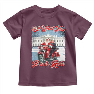 Funny Xmas Trump Toddler T Shirt Oh What Fun It Is To Ride Trump Santa Motorcycle TS09 Maroon Print Your Wear