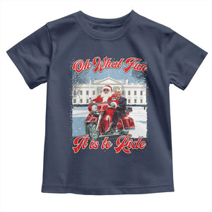 Funny Xmas Trump Toddler T Shirt Oh What Fun It Is To Ride Trump Santa Motorcycle TS09 Navy Print Your Wear