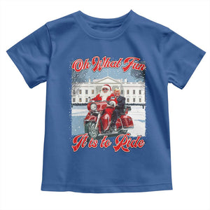 Funny Xmas Trump Toddler T Shirt Oh What Fun It Is To Ride Trump Santa Motorcycle TS09 Royal Blue Print Your Wear