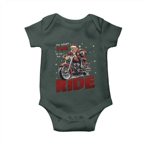 Funny Xmas Trump Baby Onesie Oh What Fun It Is To Ride Trump Motorcycle TS09 Dark Forest Green Print Your Wear