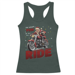 Funny Xmas Trump Racerback Tank Top Oh What Fun It Is To Ride Trump Motorcycle TS09 Dark Forest Green Print Your Wear