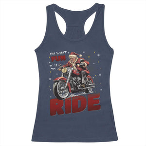 Funny Xmas Trump Racerback Tank Top Oh What Fun It Is To Ride Trump Motorcycle TS09 Navy Print Your Wear