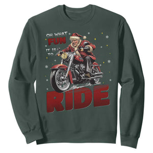 Funny Xmas Trump Sweatshirt Oh What Fun It Is To Ride Trump Motorcycle TS09 Dark Forest Green Print Your Wear