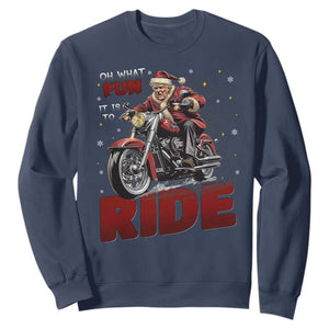 Funny Xmas Trump Sweatshirt Oh What Fun It Is To Ride Trump Motorcycle TS09 Navy Print Your Wear