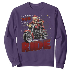 Funny Xmas Trump Sweatshirt Oh What Fun It Is To Ride Trump Motorcycle TS09 Purple Print Your Wear