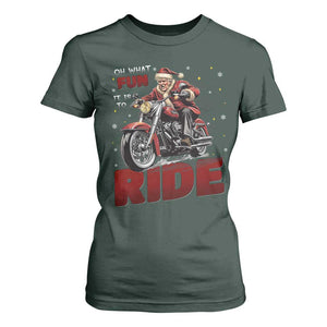 Funny Xmas Trump T Shirt For Women Oh What Fun It Is To Ride Trump Motorcycle TS09 Dark Forest Green Print Your Wear