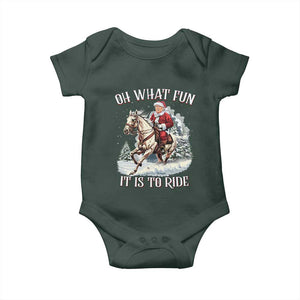 Funny Xmas Trump Baby Onesie Oh What Fun It Is To Ride Cowboy Trump Riding Horse TS09 Dark Forest Green Print Your Wear