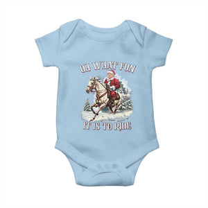 Funny Xmas Trump Baby Onesie Oh What Fun It Is To Ride Cowboy Trump Riding Horse TS09 Light Blue Print Your Wear