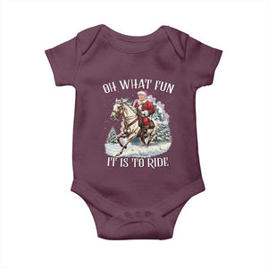 Funny Xmas Trump Baby Onesie Oh What Fun It Is To Ride Cowboy Trump Riding Horse TS09 Maroon Print Your Wear