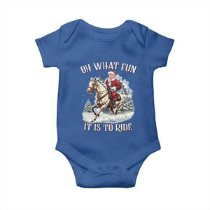 Funny Xmas Trump Baby Onesie Oh What Fun It Is To Ride Cowboy Trump Riding Horse TS09 Royal Blue Print Your Wear