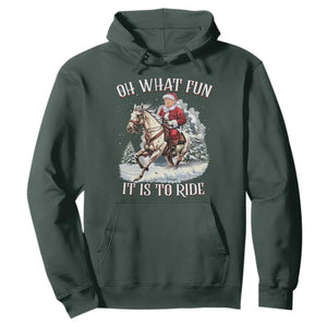 Funny Xmas Trump Hoodie Oh What Fun It Is To Ride Cowboy Trump Riding Horse TS09 Dark Forest Green Print Your Wear