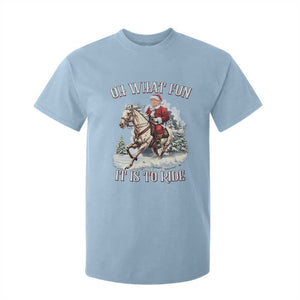 Funny Xmas Trump T Shirt For Kid Oh What Fun It Is To Ride Cowboy Trump Riding Horse TS09 Light Blue Print Your Wear