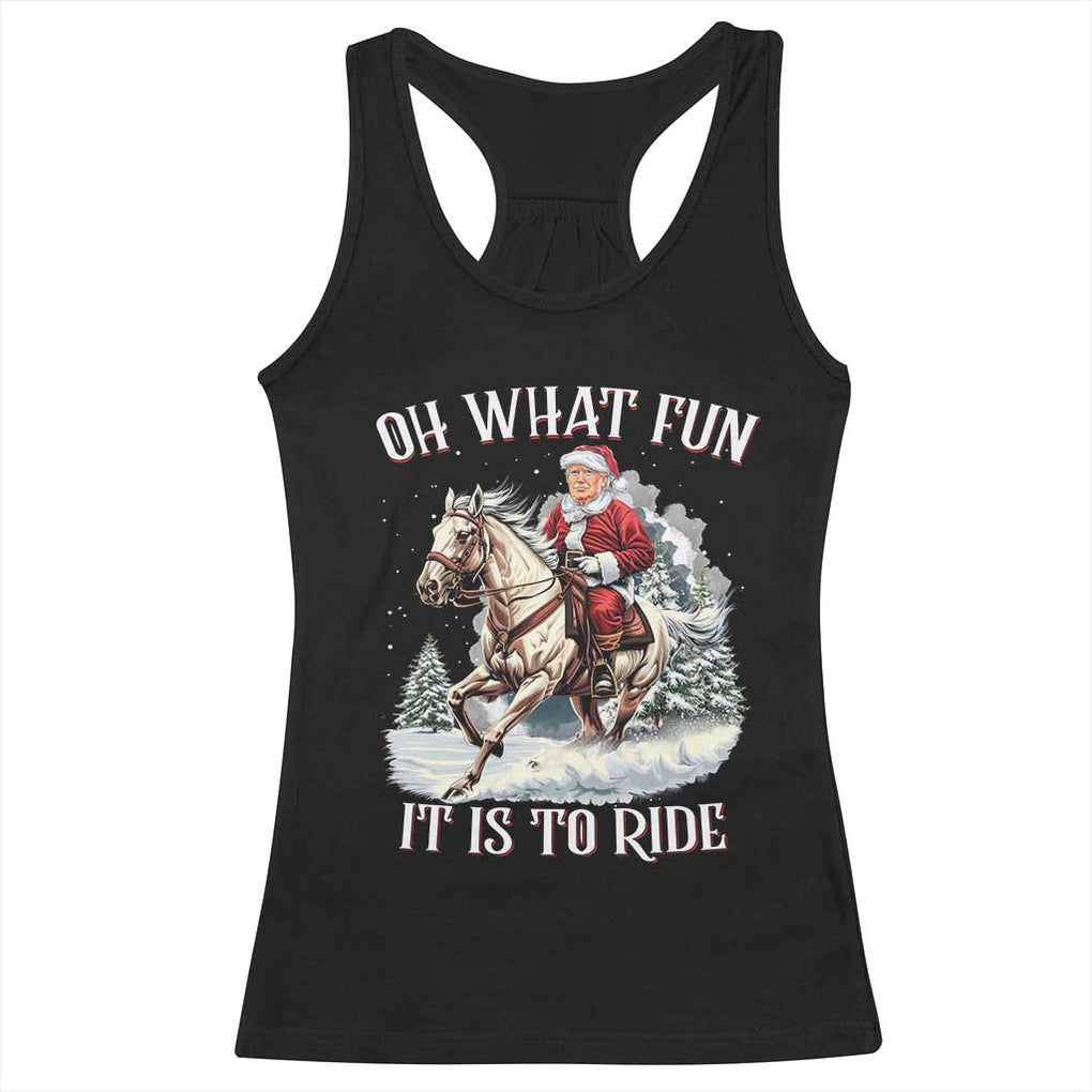 Funny Xmas Trump Racerback Tank Top Oh What Fun It Is To Ride Cowboy Trump Riding Horse TS09 Black Print Your Wear