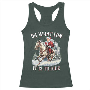 Funny Xmas Trump Racerback Tank Top Oh What Fun It Is To Ride Cowboy Trump Riding Horse TS09 Dark Forest Green Print Your Wear