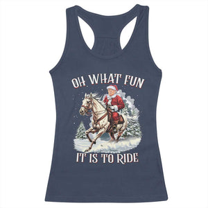 Funny Xmas Trump Racerback Tank Top Oh What Fun It Is To Ride Cowboy Trump Riding Horse TS09 Navy Print Your Wear