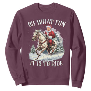 Funny Xmas Trump Sweatshirt Oh What Fun It Is To Ride Cowboy Trump Riding Horse TS09 Maroon Print Your Wear