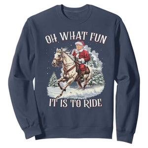 Funny Xmas Trump Sweatshirt Oh What Fun It Is To Ride Cowboy Trump Riding Horse TS09 Navy Print Your Wear