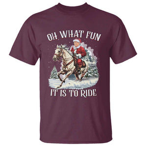 Funny Xmas Trump T Shirt Oh What Fun It Is To Ride Cowboy Trump Riding Horse TS09 Maroon Print Your Wear