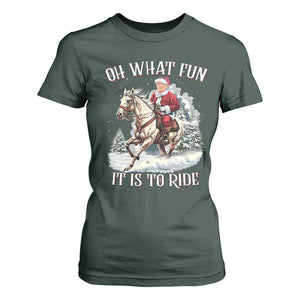 Funny Xmas Trump T Shirt For Women Oh What Fun It Is To Ride Cowboy Trump Riding Horse TS09 Dark Forest Green Print Your Wear