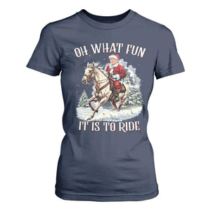 Funny Xmas Trump T Shirt For Women Oh What Fun It Is To Ride Cowboy Trump Riding Horse TS09 Navy Print Your Wear