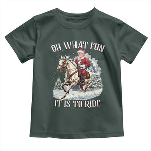 Funny Xmas Trump Toddler T Shirt Oh What Fun It Is To Ride Cowboy Trump Riding Horse TS09 Dark Forest Green Print Your Wear