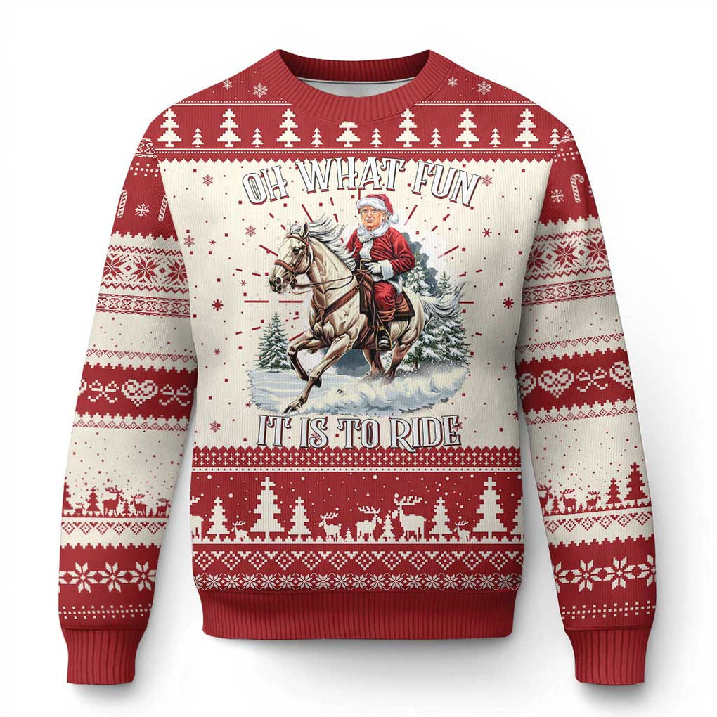 Funny Xmas Trump Ugly Christmas Sweater Oh What Fun It Is To Ride Cowboy Trump Riding Horse TS09 Red Print Your Wear