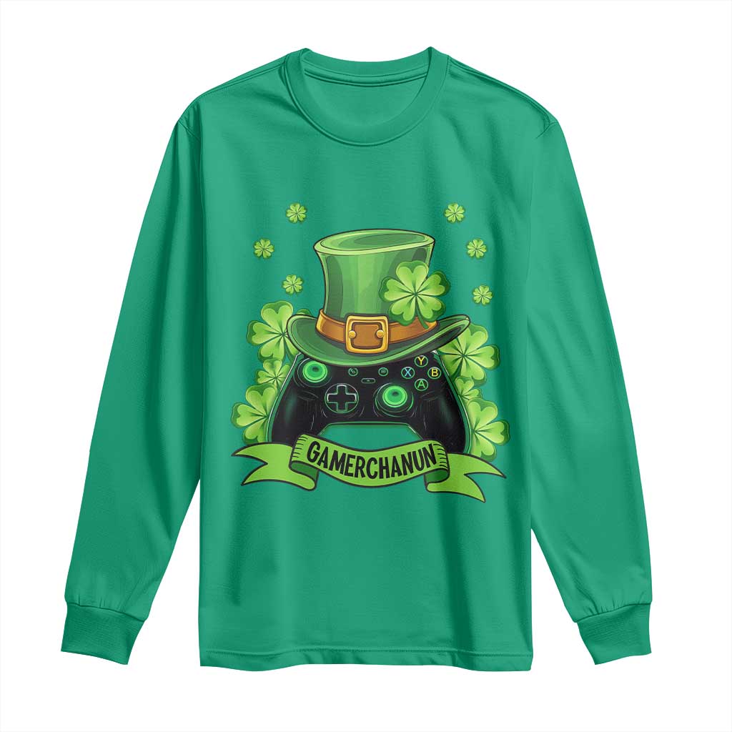 St Patrick's Day Long Sleeve Shirt Gamerchaun Video Game Funny Lucky Gamer TS09 Irish Green Print Your Wear